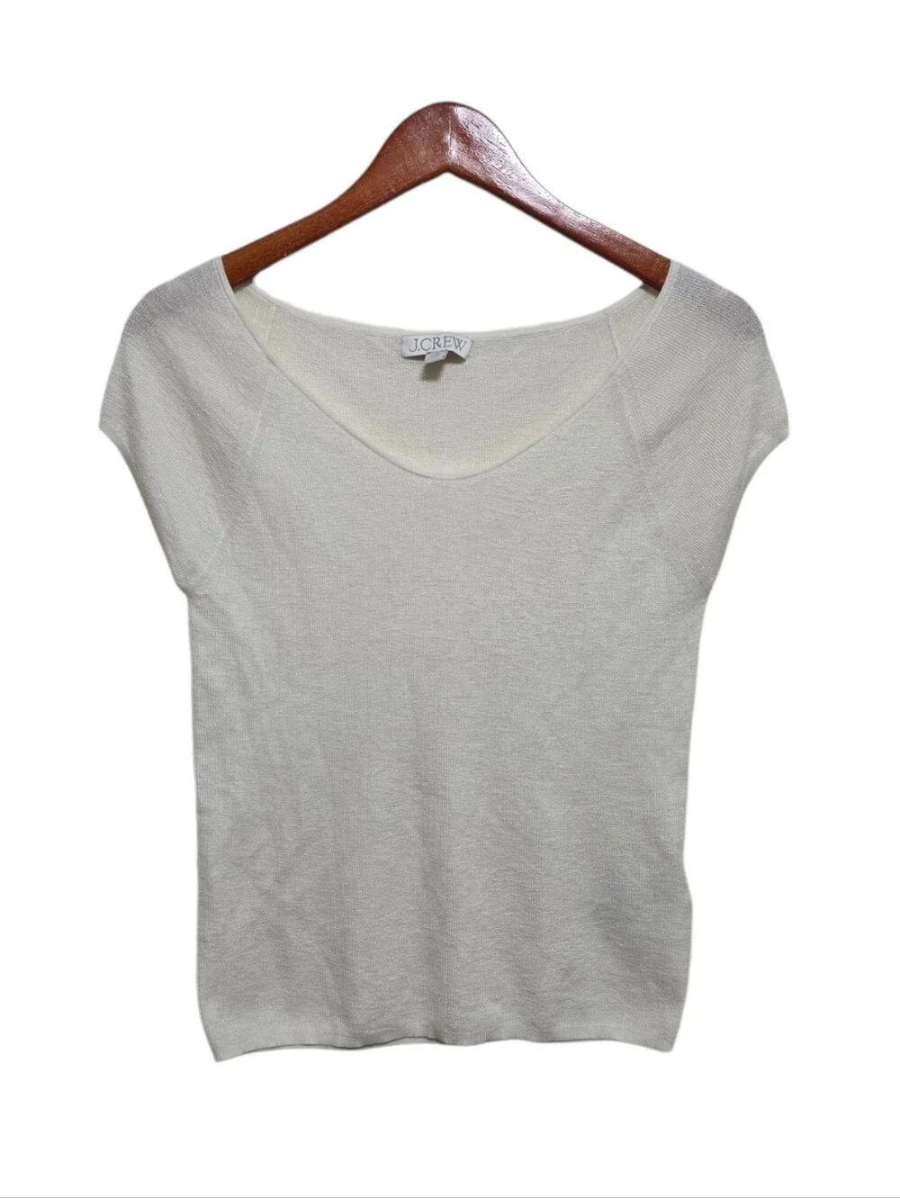 J. Crew Cashmere-Silk Blend Wide V-Neck Sweater T-Shirt in Ivory Size Medium